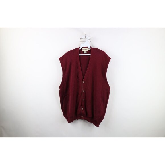 Vintage 90s Eddie Bauer Mens XL Faded Cotton Ribbed Knit Cardigan Sweater Vest - Picture 1 of 10